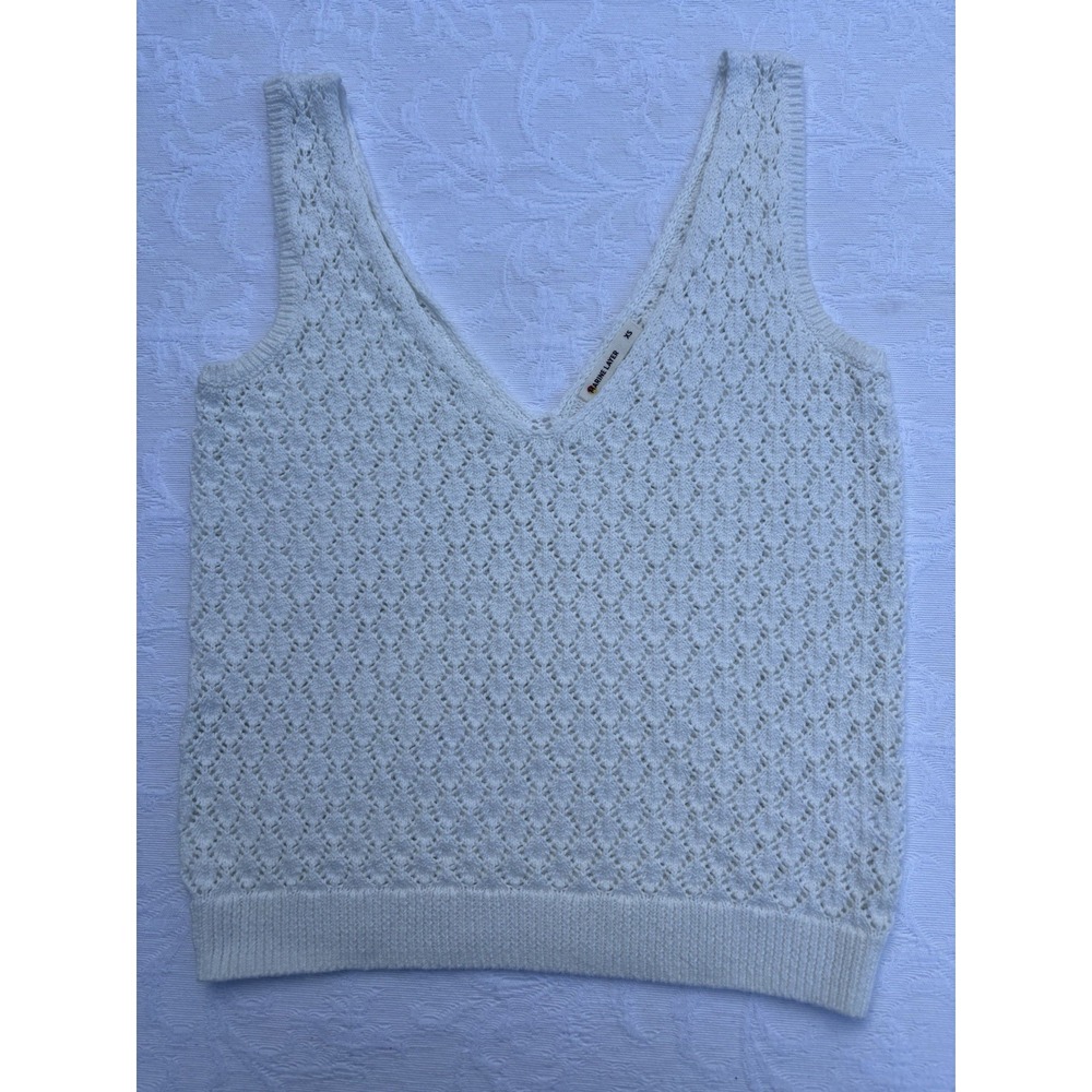 Marine Layer Crochet Tank Top White V-Neck Cotton Linen Boho Festival Layer XS